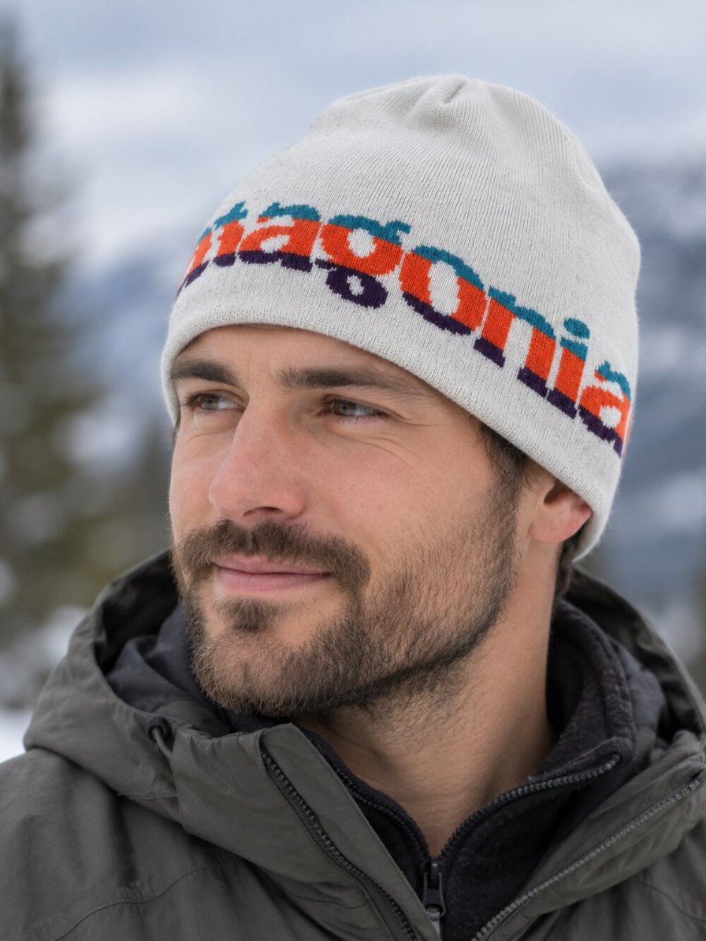 Patagonia Knit Beanie Winter Hat Cream Teal Orange Logo
